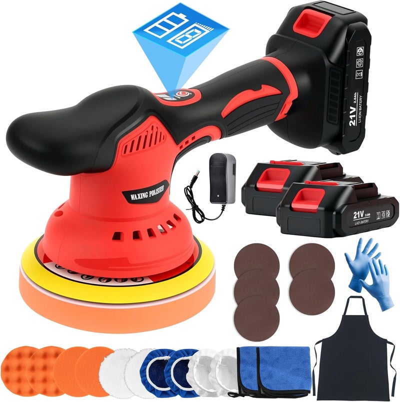 Ofeace Cordless Car Buffer Polisher Kit with 2x21V Batteries, 6 Inch Car Polisher with 8 Variable Speed Max 6000RPM & 21 PCS Attachments, Orbital Polisher for Car Detailing, Sanding,Scratch Removing - Image 1